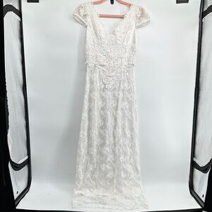 Jessica McClintock VTG Romantic Elegant  Old Holly Ivory Lace Wedding Gown Sz8